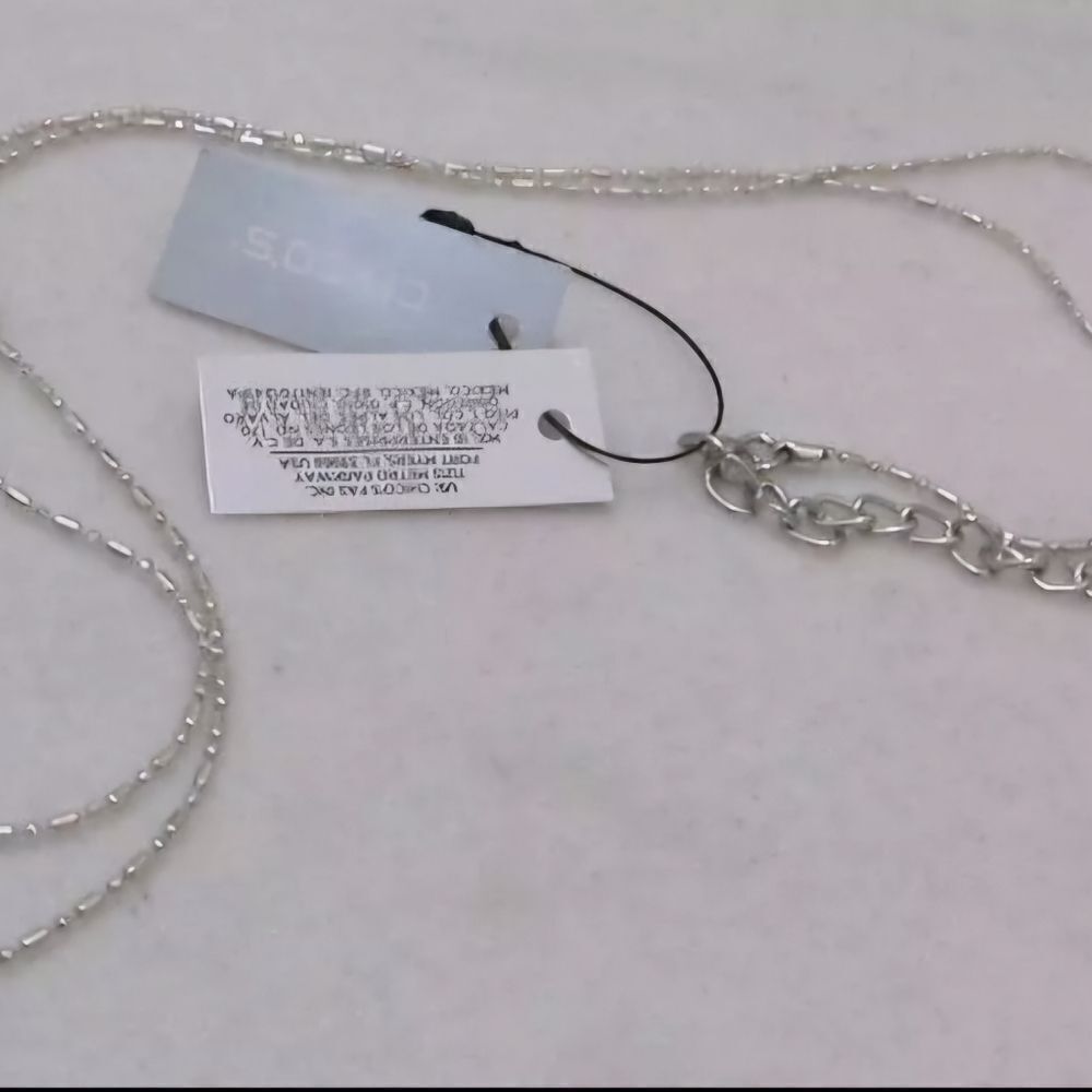 CHICO’S 36” Silver Tone Chain Smoky Grey CRYSTAL Pendant Necklace NWT - Picture 9 of 12